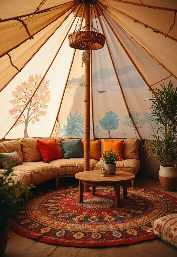 30+ Bohemian Tent Decor Ideas Perfect for Gatherings 18 30+ Bohemian Tent Decor Ideas Perfect for Gatherings - 18. Wall Murals or Art