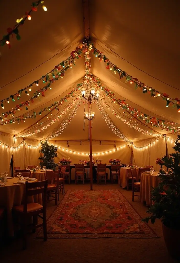 30+ Bohemian Tent Decor Ideas Perfect for Gatherings 2 30+ Bohemian Tent Decor Ideas Perfect for Gatherings - 2. Twinkling Fairy Lights