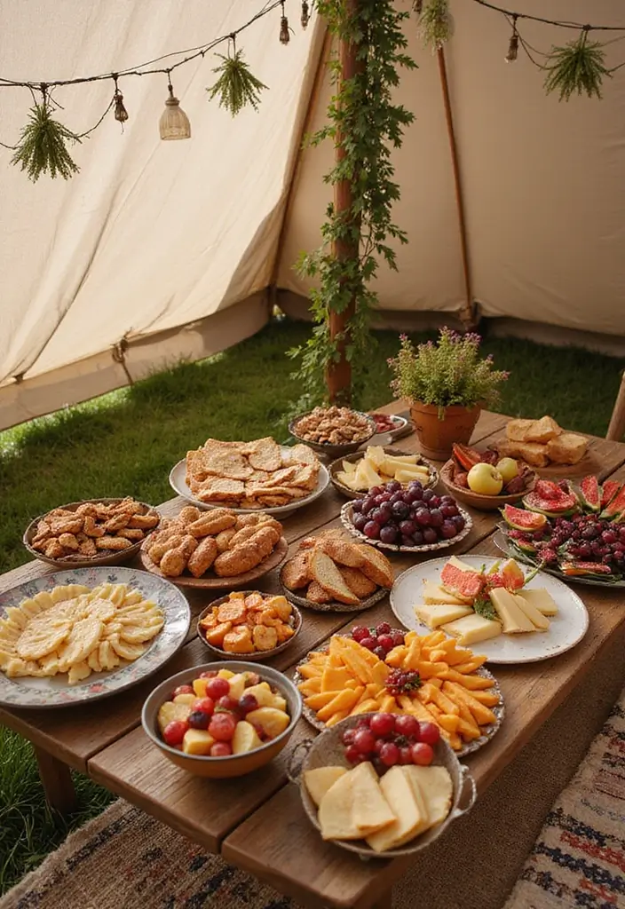 30+ Bohemian Tent Decor Ideas Perfect for Gatherings 22 30+ Bohemian Tent Decor Ideas Perfect for Gatherings - 22. Artistic Food Displays