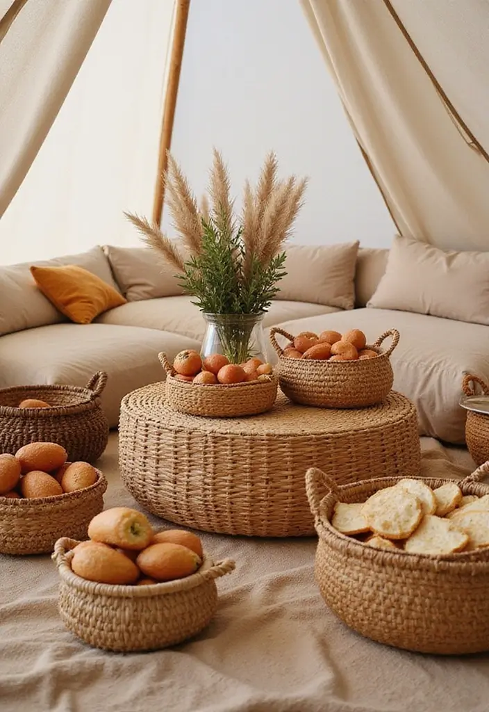 30+ Bohemian Tent Decor Ideas Perfect for Gatherings 24 30+ Bohemian Tent Decor Ideas Perfect for Gatherings - 24. Handwoven Baskets