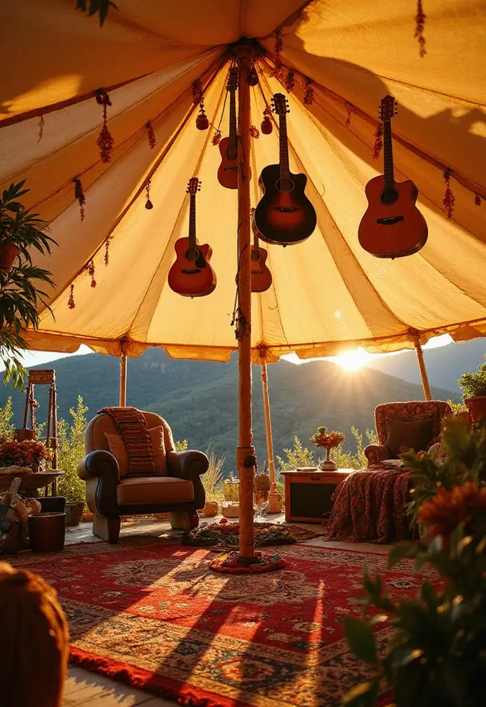 30+ Bohemian Tent Decor Ideas Perfect for Gatherings 27 30+ Bohemian Tent Decor Ideas Perfect for Gatherings - 27. Musical Elements