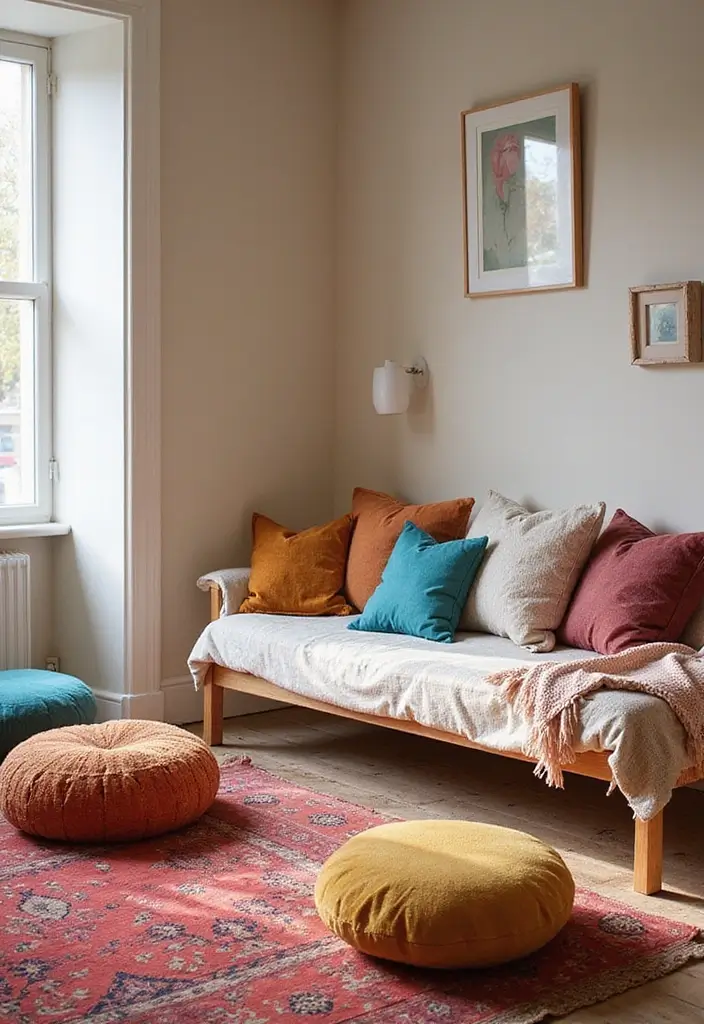 30+ Coastal Bohemian Bedroom Ideas You’ll Adore 20 30+ Coastal Bohemian Bedroom Ideas You’ll Adore - 20. Floor Cushions and Poufs