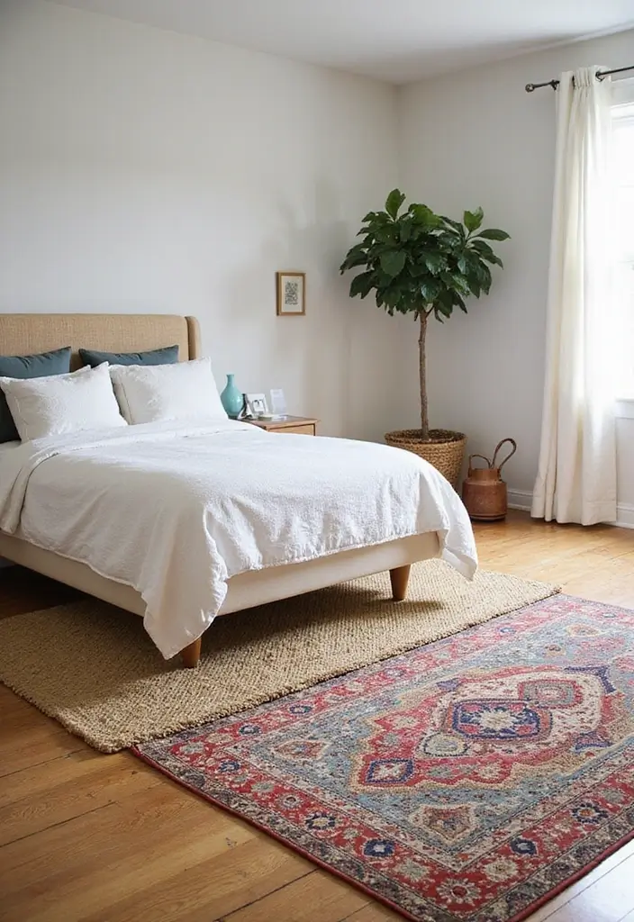 30+ Coastal Bohemian Bedroom Ideas You’ll Adore 21 30+ Coastal Bohemian Bedroom Ideas You’ll Adore - 21. Layering Rugs for Depth