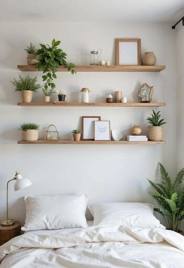 30+ Coastal Bohemian Bedroom Ideas You’ll Adore 28 30+ Coastal Bohemian Bedroom Ideas You’ll Adore - 28. Floating Shelves