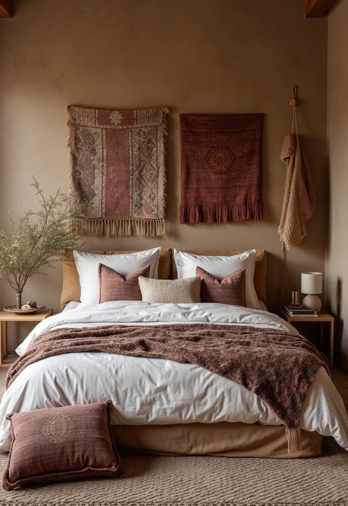 30+ Coastal Bohemian Bedroom Ideas You’ll Adore 30 30+ Coastal Bohemian Bedroom Ideas You’ll Adore - 30. Artisanal Textiles