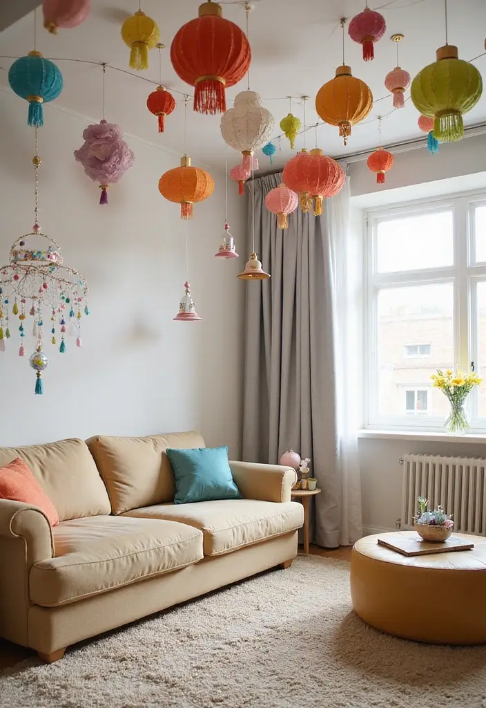 30+ Toca Boca Bohemian House Living Room Inspirations - 13. Playful Ceiling Decor