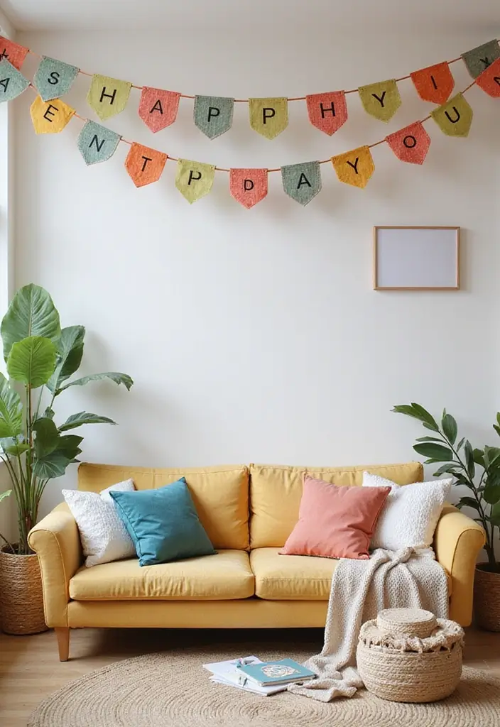 30+ Toca Boca Bohemian House Living Room Inspirations - 26. Whimsical Banners and Garlands