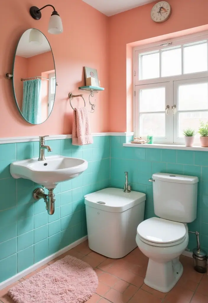 30+ Vintage Bohemian Bathroom Ideas That Feel Timeless - 20. Retro Color Combinations