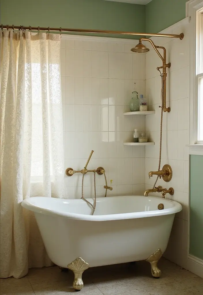 30+ Vintage Bohemian Bathroom Ideas That Feel Timeless - 21. Vintage Tubs with Showers