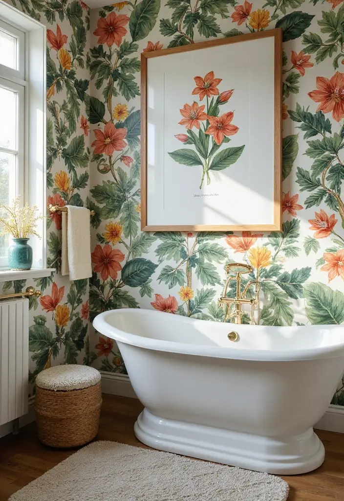 30+ Vintage Bohemian Bathroom Ideas That Feel Timeless - 22. Botanical Prints