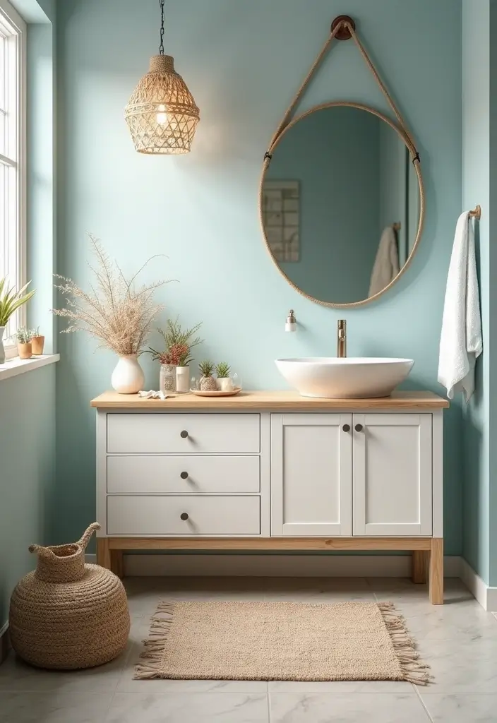 30+ Vintage Bohemian Bathroom Ideas That Feel Timeless - 26. Coastal Bohemian Vibes