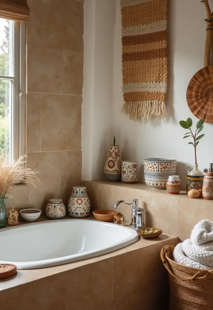 30+ Vintage Bohemian Bathroom Ideas That Feel Timeless - 27. Handcrafted Elements