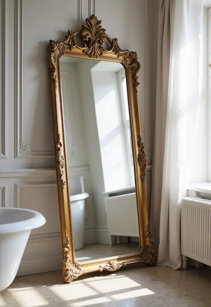 30+ Vintage Bohemian Bathroom Ideas That Feel Timeless - 28. Freestanding Mirrors