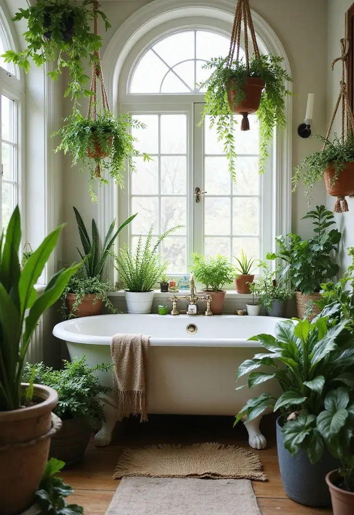 30+ Vintage Bohemian Bathroom Ideas That Feel Timeless - 4. Lush Indoor Plants