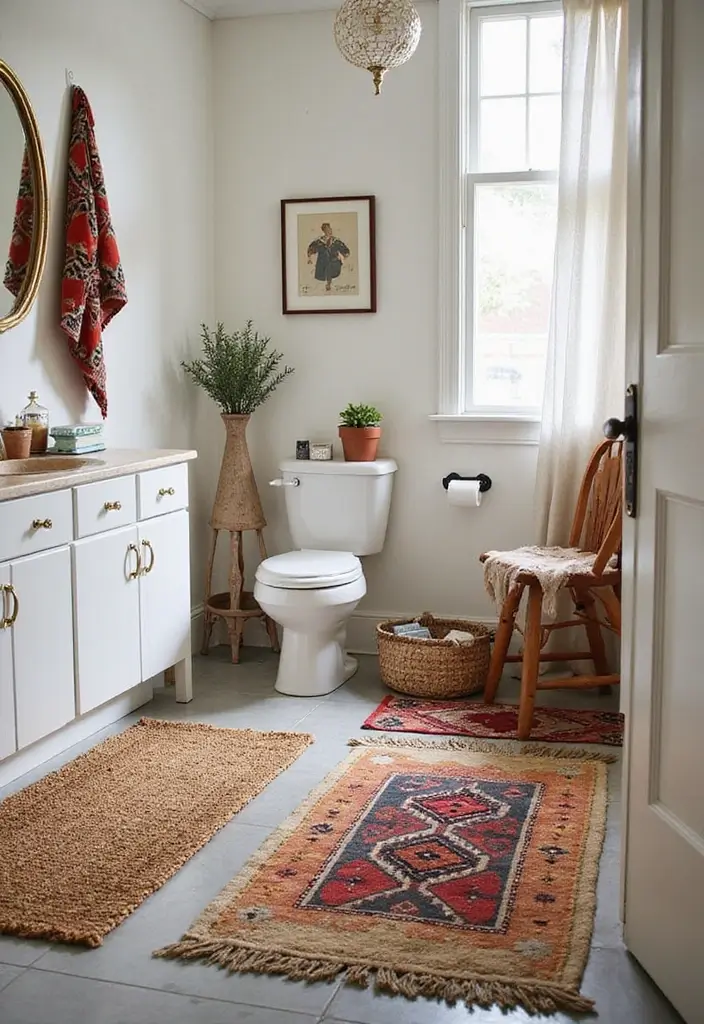 30+ Vintage Bohemian Bathroom Ideas That Feel Timeless - 5. Textured Rugs