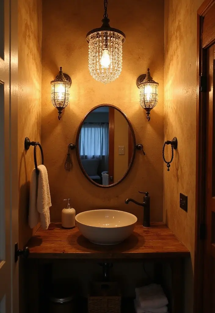30+ Vintage Bohemian Bathroom Ideas That Feel Timeless - 6. Unique Lighting Fixtures
