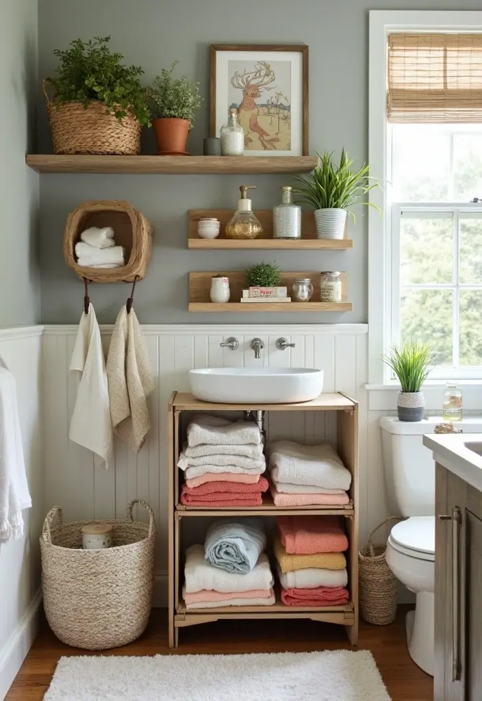 30+ Vintage Bohemian Bathroom Ideas That Feel Timeless - 7. Decorative Storage Solutions