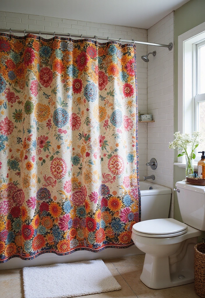 30+ Vintage Bohemian Bathroom Ideas That Feel Timeless - 8. Colorful Shower Curtains