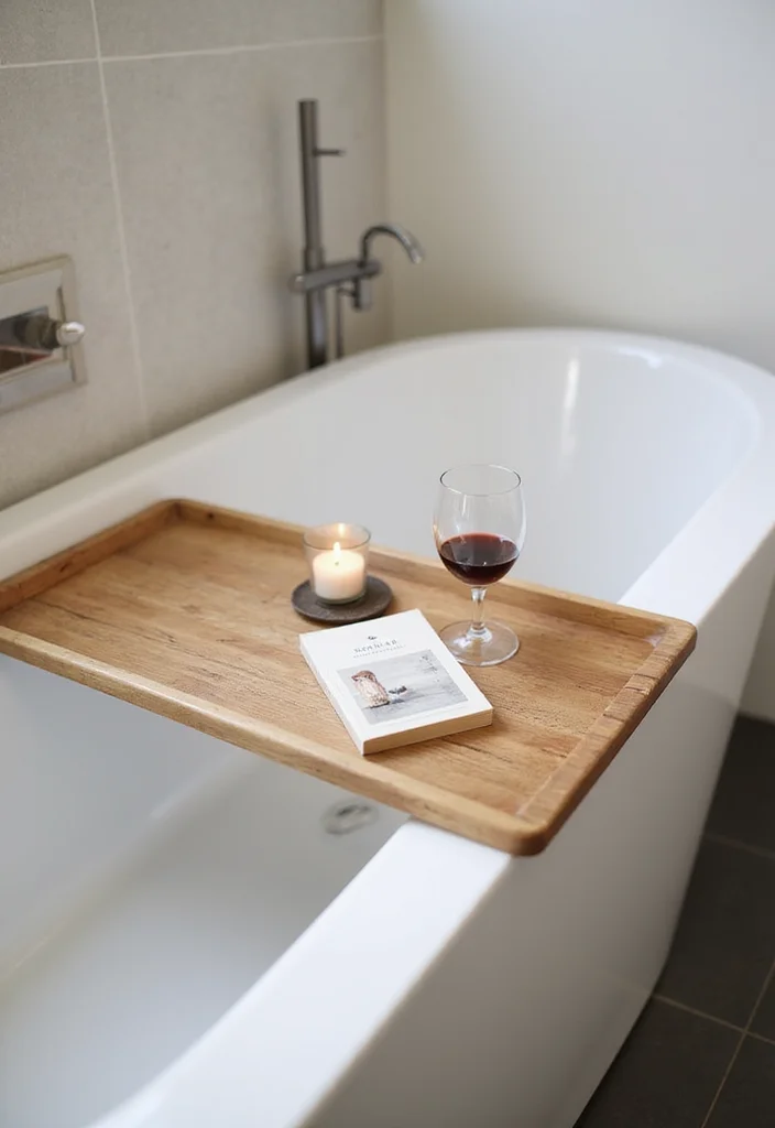 10 Bathroom Tub Decor Ideas for a Relaxed Spa Look - 3. Minimalist Bathtub Tray
