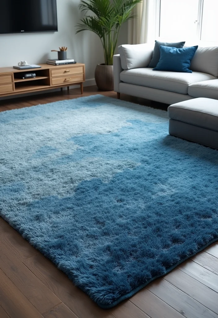 10 Blue and Silver Living Room Ideas for Cool Elegant Contrast - 3. Textured Rugs in Blue and Silver