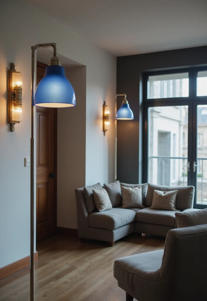 10 Blue and Silver Living Room Ideas for Cool Elegant Contrast - 4. Silver Light Fixtures with Blue Shades