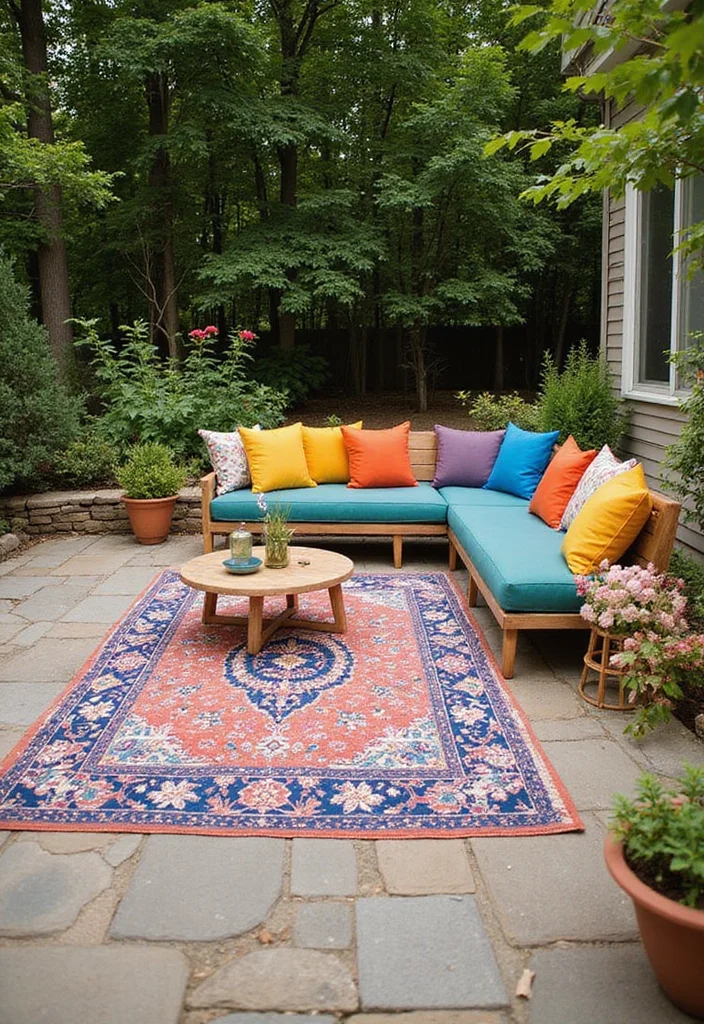 10 Cheap Backyard Flooring Ideas for Budget Outdoor Upgrades 23 10 Cheap Backyard Flooring Ideas for Budget Outdoor Upgrades - 3. Outdoor Rugs