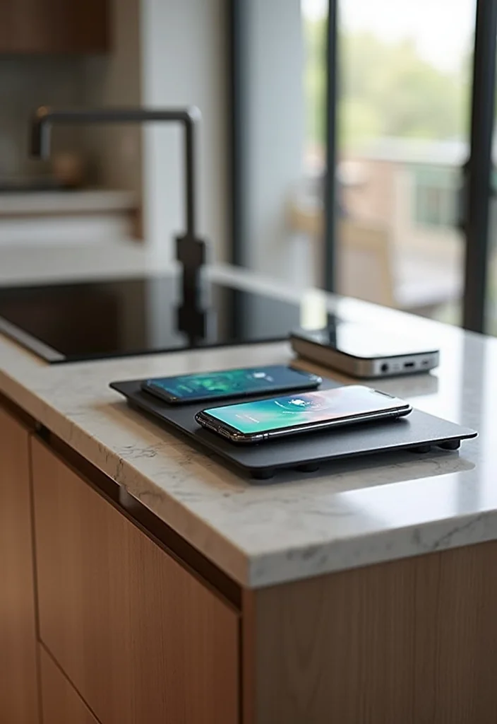 10 Kitchen Island Outlet Ideas for Convenient Hidden Power - 7. Wireless Charging Stations