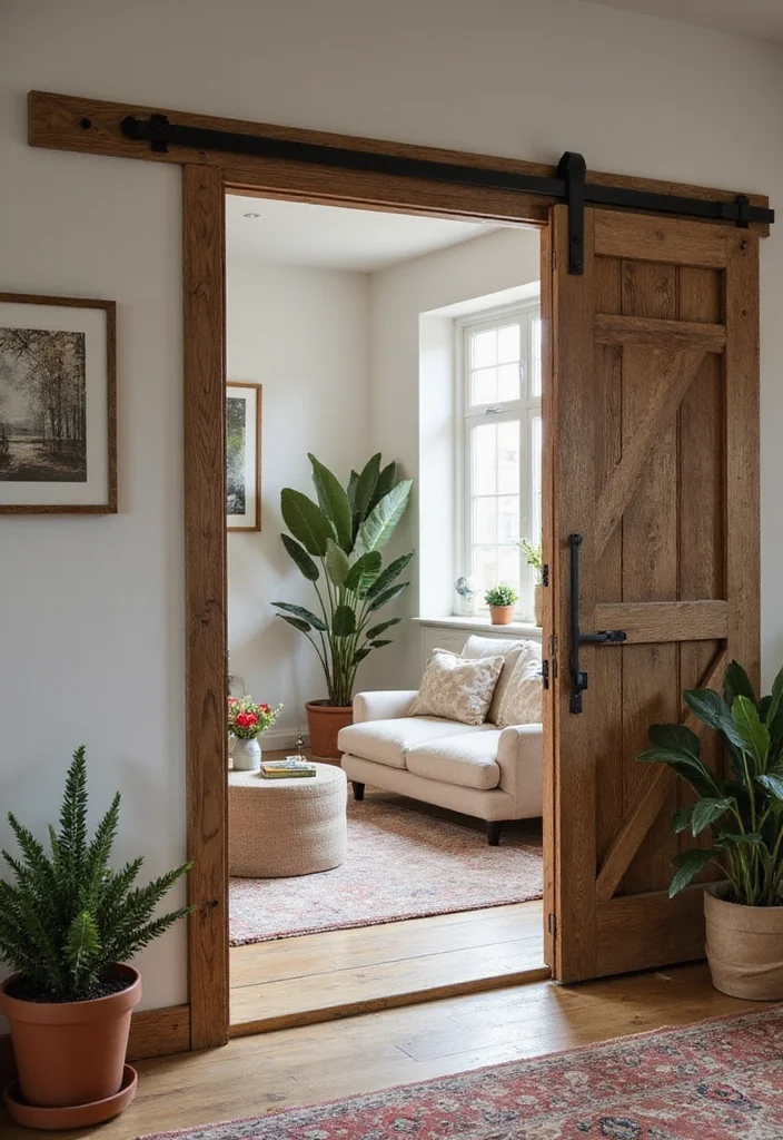 10 Living Room Door Ideas for Smooth Functional Flow - 2. Barn Doors for Rustic Charm