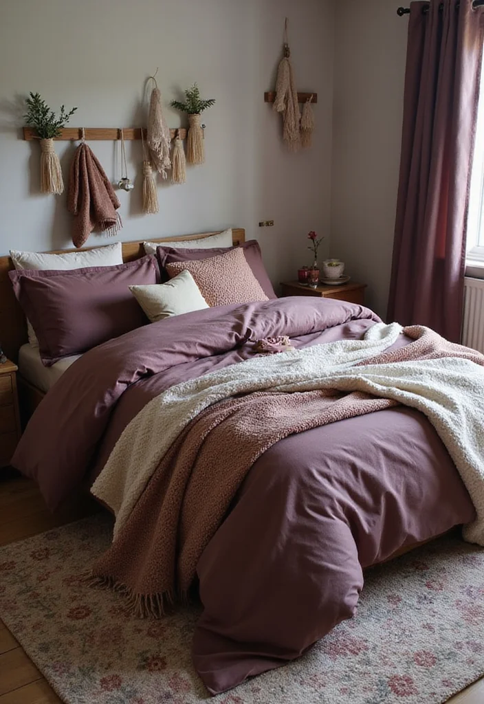 10 Mauve Bedroom Ideas for Warm Subtle Romance 23 10 Mauve Bedroom Ideas for Warm Subtle Romance - 3. Layering Textiles for Comfort