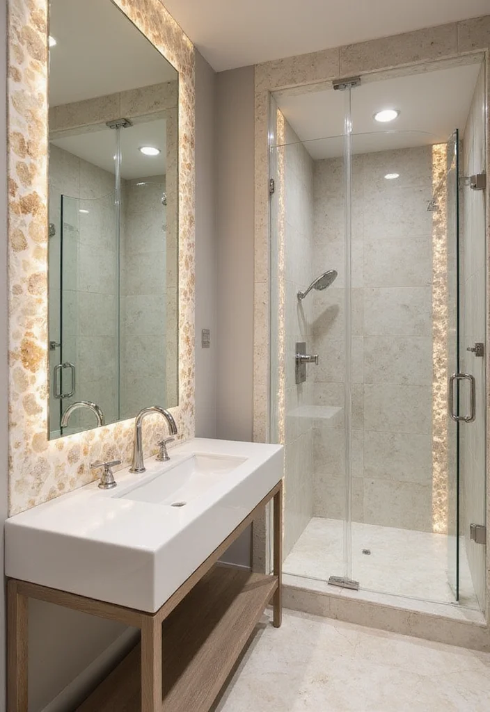 10 Onyx Bathroom Ideas for Bold Luxurious Style - 6. Onyx Border Tiles for a Subtle Touch