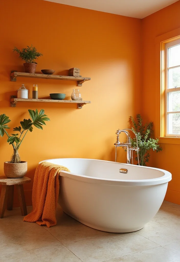 10 Orange Bathroom Ideas for Bright Warm Energy - 1. Citrus Splash: Vibrant Wall Paint
