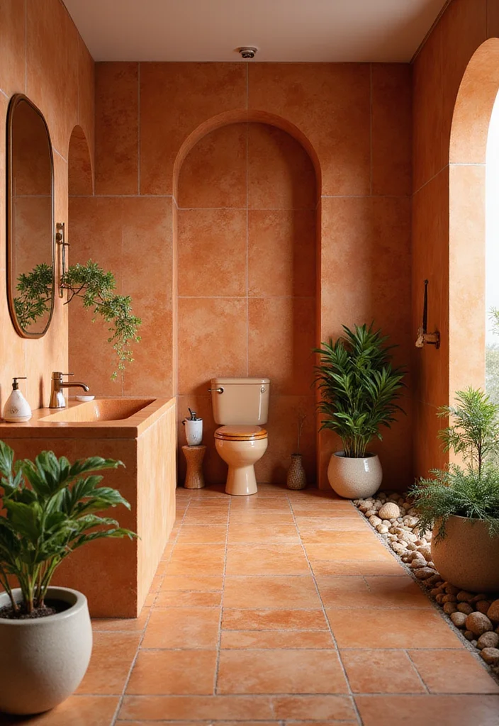10 Orange Bathroom Ideas for Bright Warm Energy - 3. Earthy Orange Tiles: A Sustainable Choice