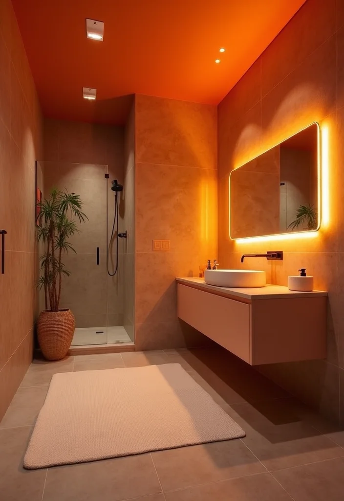 10 Orange Bathroom Ideas for Bright Warm Energy - 5. Orange Lighting Fixtures