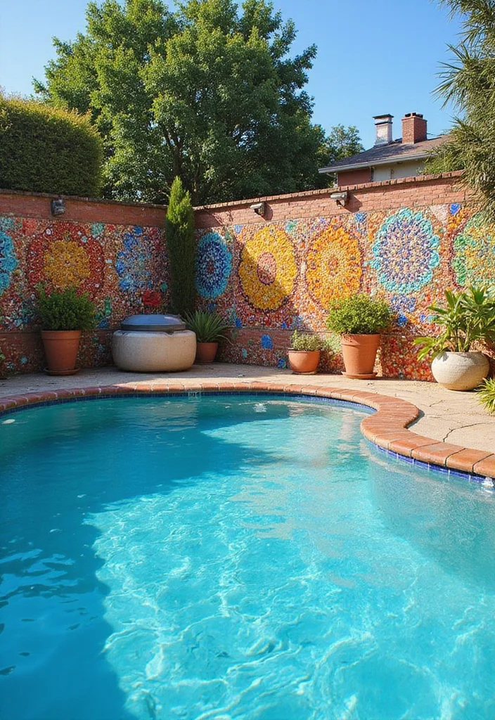 12 Backyard Pool Privacy Ideas for Secluded Relaxed Swimming - 11. Artistic Mosaic Tiles
