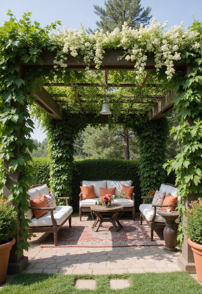 12 Backyard Studio Ideas for Functional Creative Space 89 12 Backyard Studio Ideas for Functional Creative Space - 9. Artistic Pergola Retreat