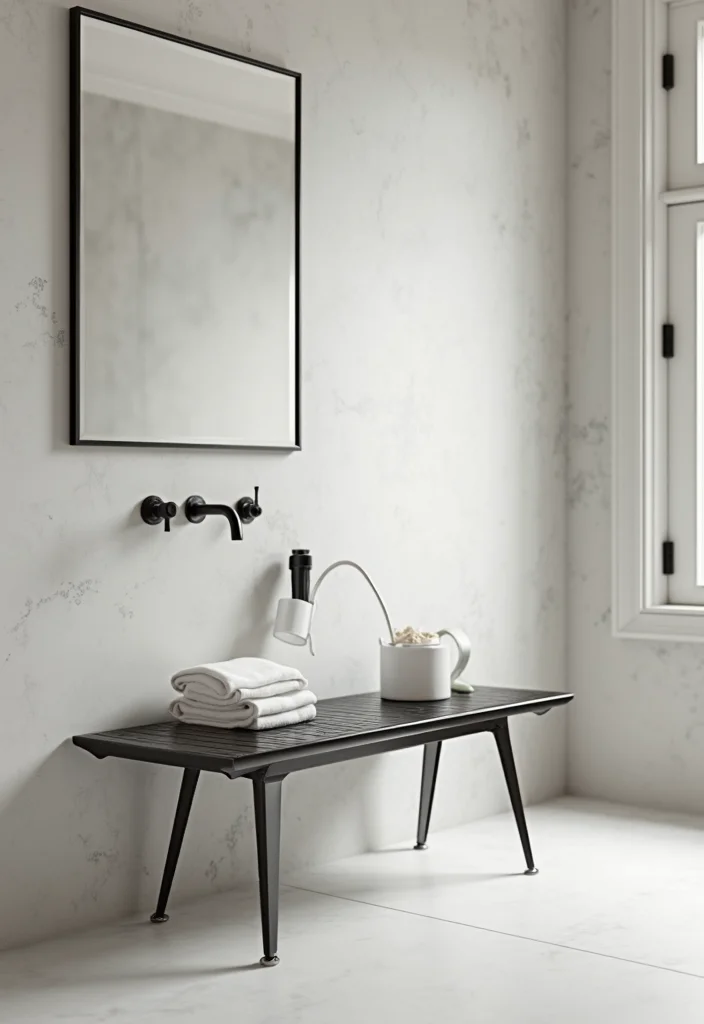 12 Bathroom Bench Ideas for Comfort and Practical Storage 100 12 Bathroom Bench Ideas for Comfort and Practical Storage - 10. Minimalist Metal Bench