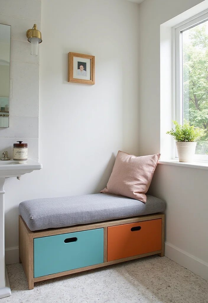 12 Bathroom Bench Ideas for Comfort and Practical Storage 111 12 Bathroom Bench Ideas for Comfort and Practical Storage - 11. Narrow Bench with Drawers
