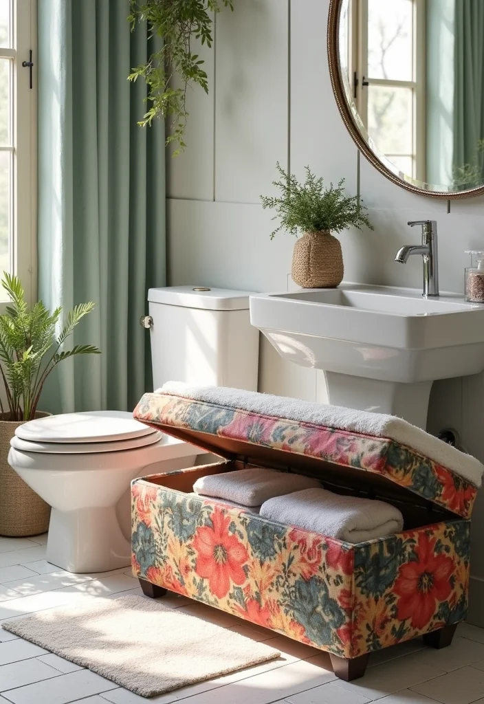 12 Bathroom Bench Ideas for Comfort and Practical Storage 12 12 Bathroom Bench Ideas for Comfort and Practical Storage - 2. Storage Ottoman Bench