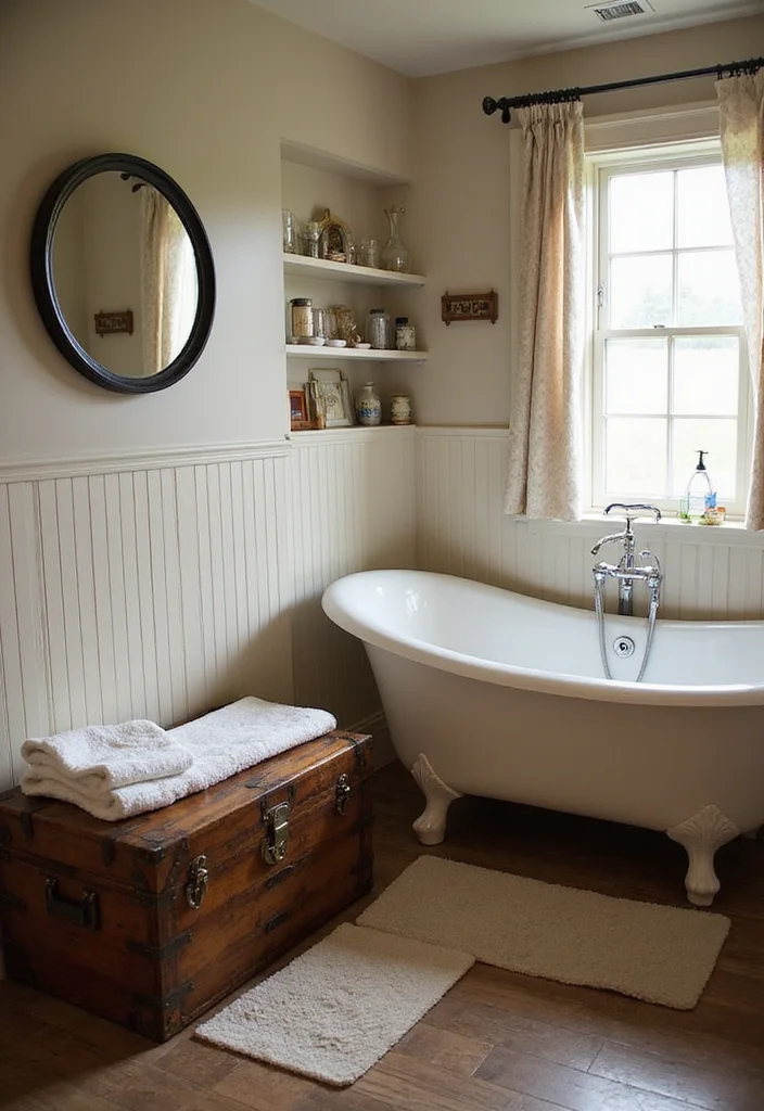 12 Bathroom Bench Ideas for Comfort and Practical Storage 23 12 Bathroom Bench Ideas for Comfort and Practical Storage - 3. Vintage Trunk Bench