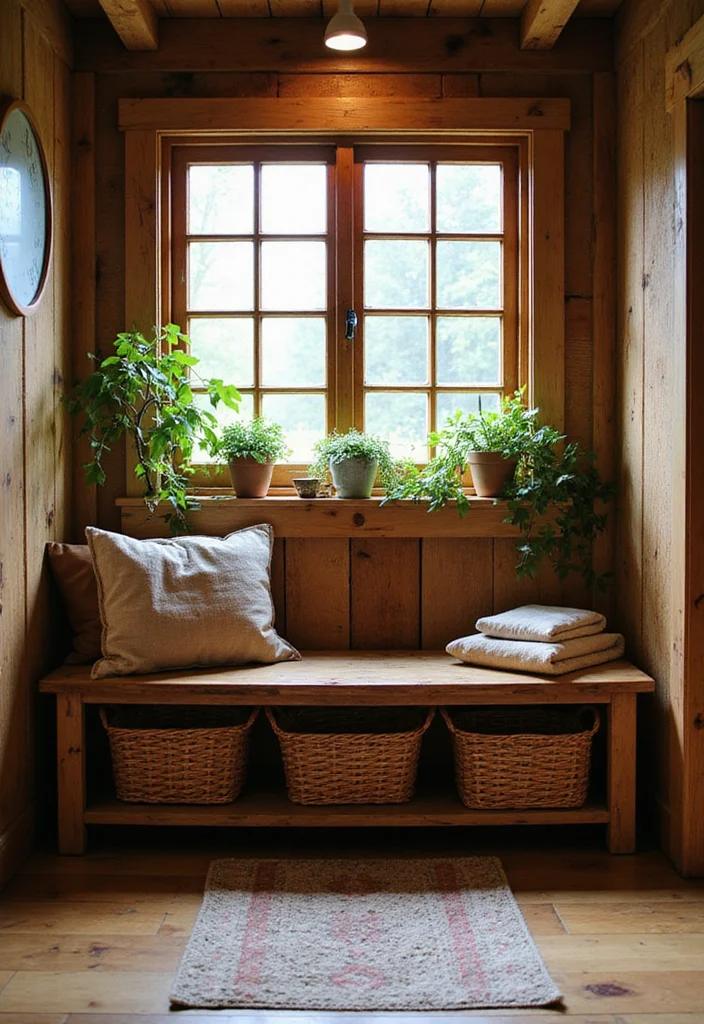 12 Bathroom Bench Ideas for Comfort and Practical Storage 67 12 Bathroom Bench Ideas for Comfort and Practical Storage - 7. Rustic Wood Bench