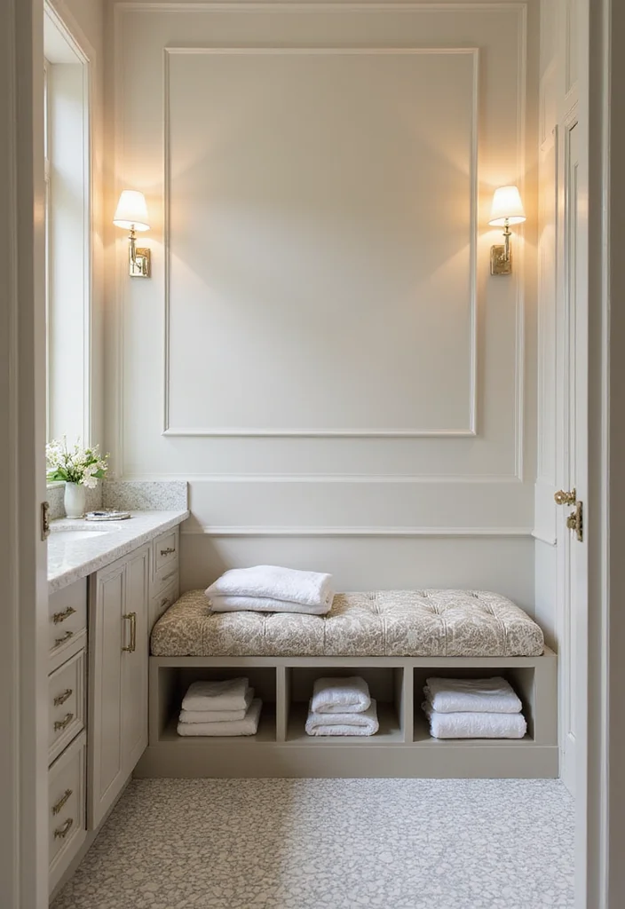 12 Bathroom Bench Ideas for Comfort and Practical Storage 89 12 Bathroom Bench Ideas for Comfort and Practical Storage - 9. Upholstered Storage Bench