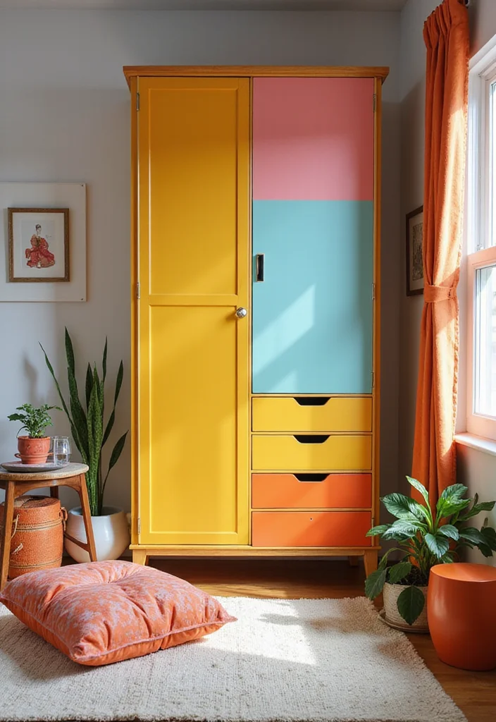 12 Bedroom Ideas With Wardrobe for Smart Integrated Storage - 11. Colorful Wardrobe Choices