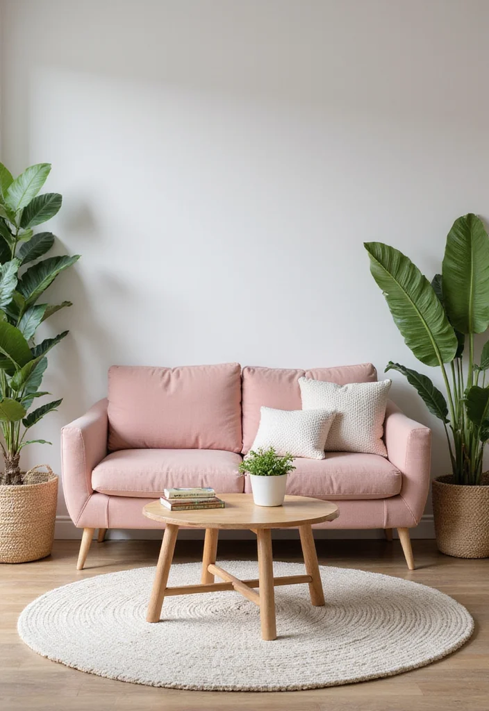 12 Blush Pink Living Room Ideas for Soft Modern Warmth - 1. Blush Pink Sofa with Neutral Accents