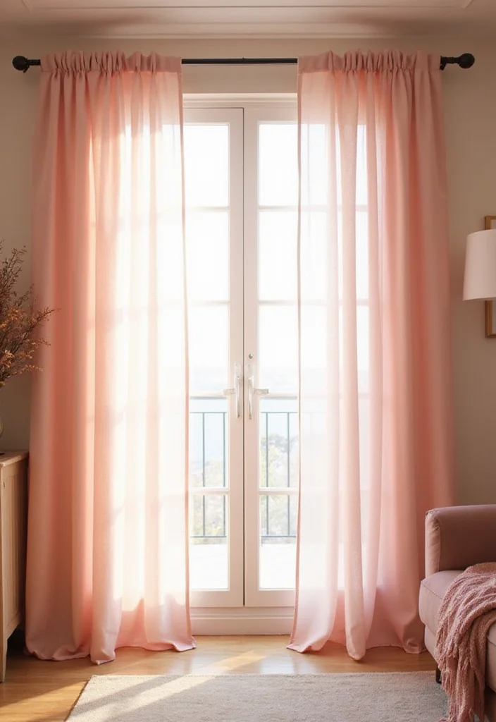 12 Blush Pink Living Room Ideas for Soft Modern Warmth - 3. Blush Pink Curtains for Soft Light