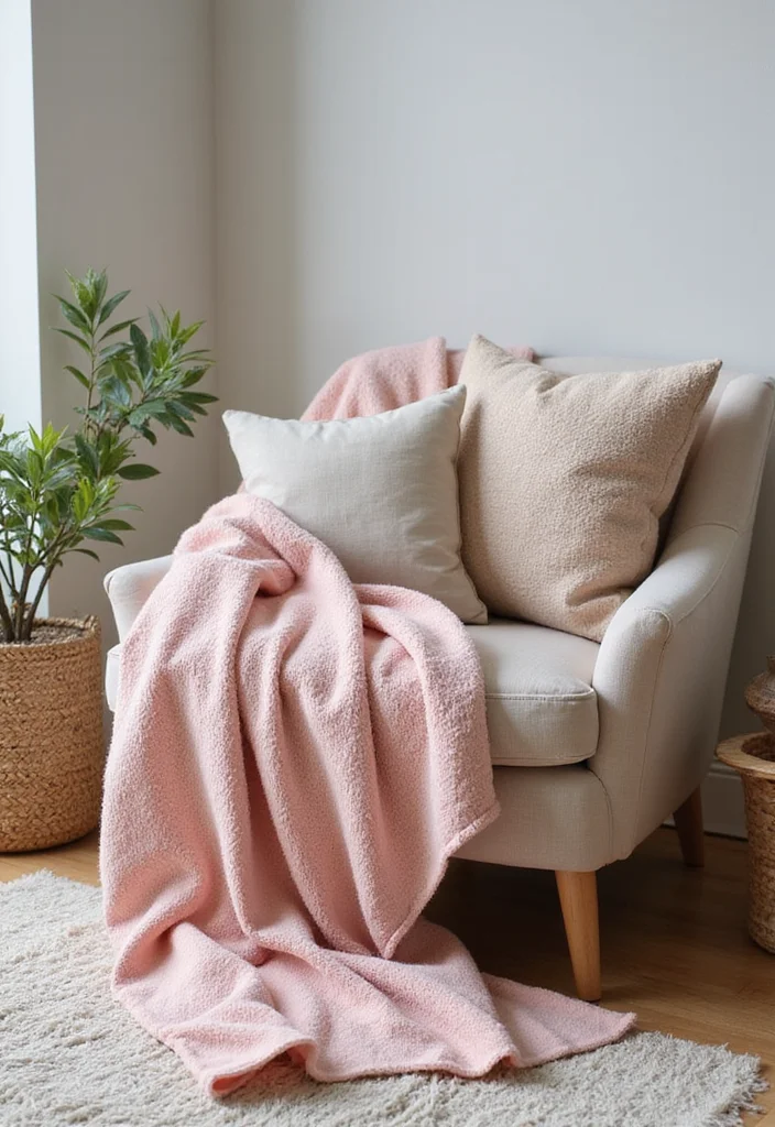 12 Blush Pink Living Room Ideas for Soft Modern Warmth - 4. Cozy Blush Pink Throw Blankets