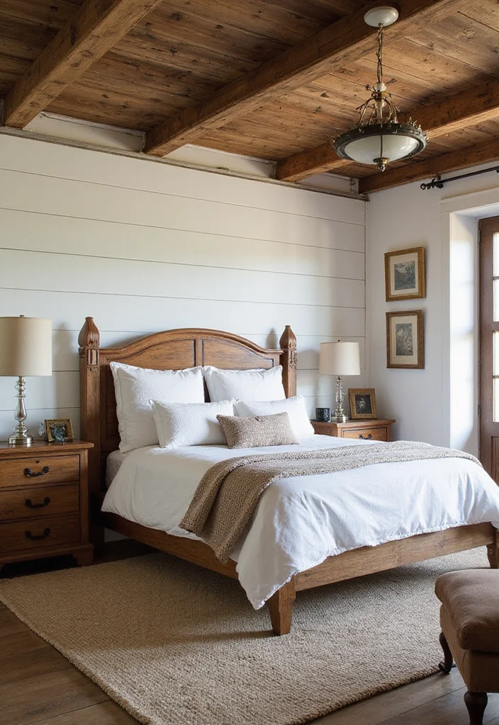 12 Brown and White Bedroom Ideas for Warm Balanced Neutrals - 1. Rustic Farmhouse Vibes