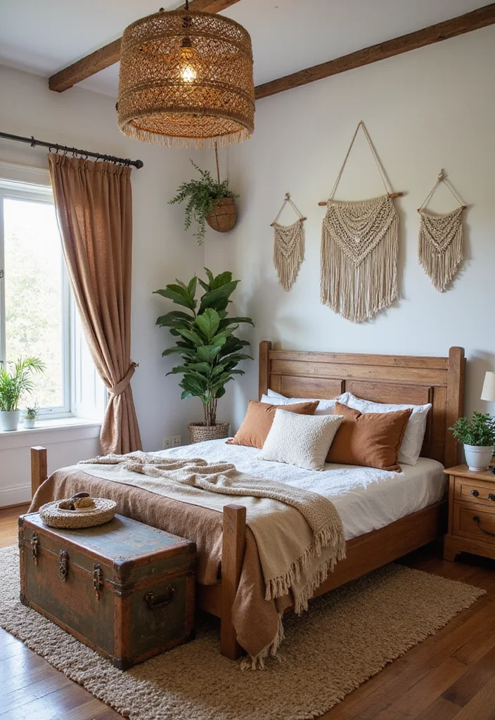 12 Brown and White Bedroom Ideas for Warm Balanced Neutrals - 3. Cozy Bohemian Escape