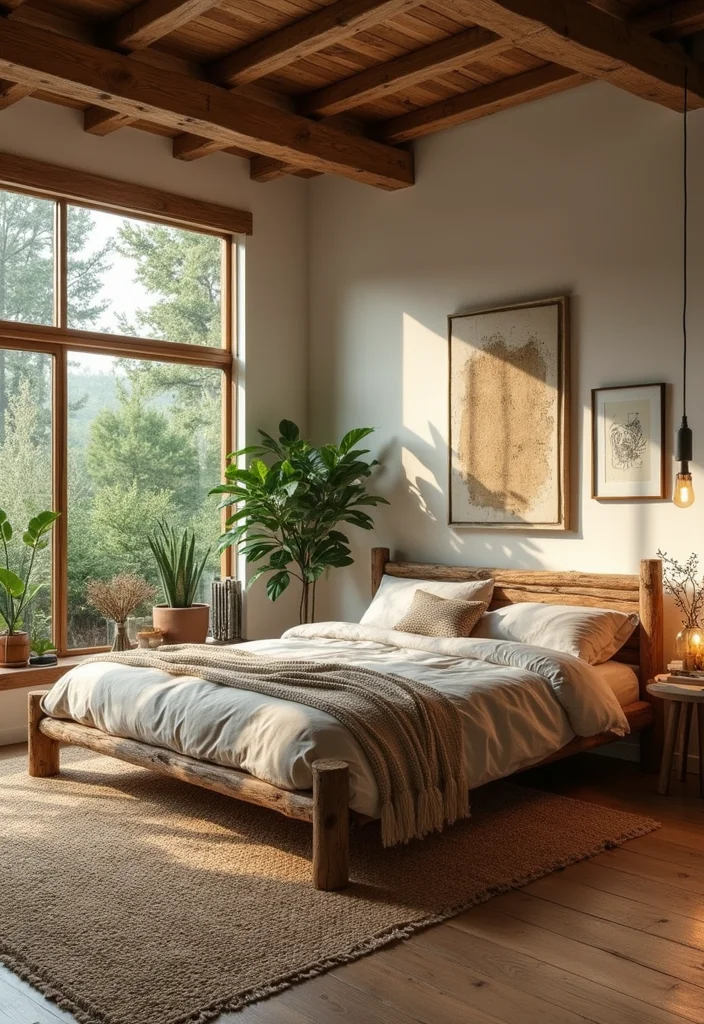 12 Brown and White Bedroom Ideas for Warm Balanced Neutrals - 5. Nature-Inspired Retreat
