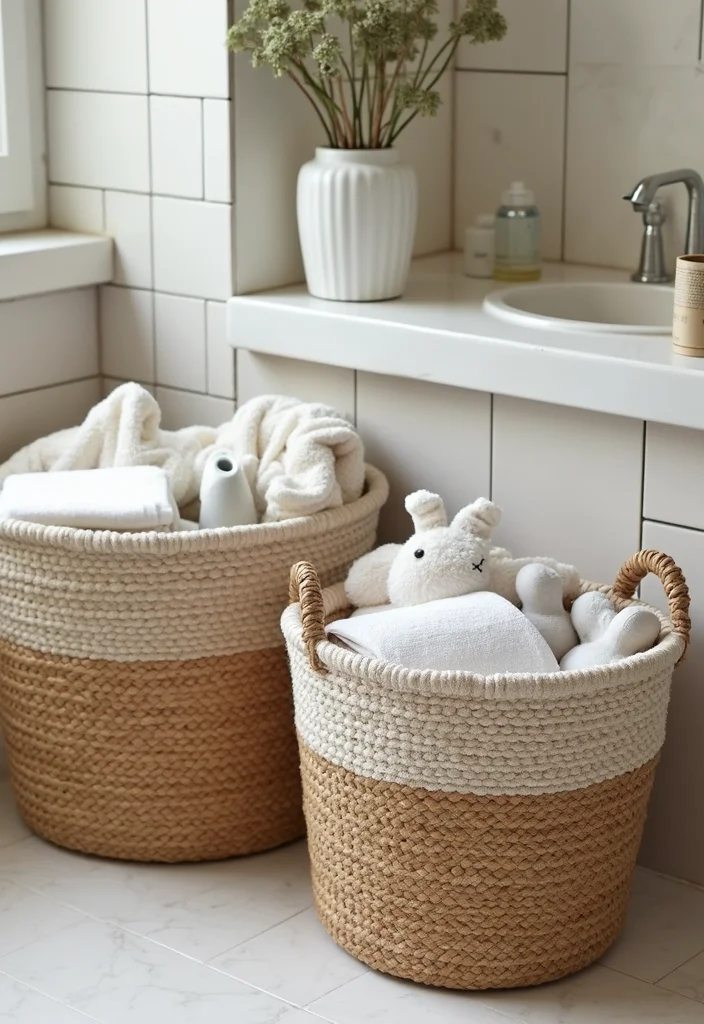 12 Cheap Bathroom Ideas for Easy Budget Friendly Upgrades 100 12 Cheap Bathroom Ideas for Easy Budget Friendly Upgrades - 10. Decorative Storage Baskets