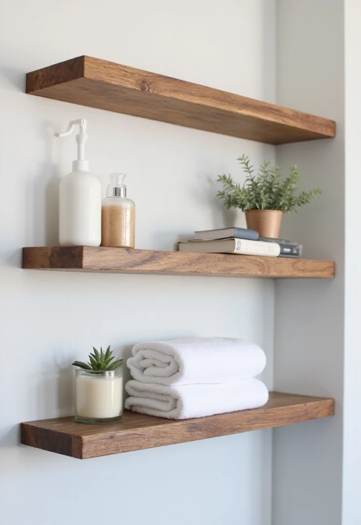 12 Cheap Bathroom Ideas for Easy Budget Friendly Upgrades 45 12 Cheap Bathroom Ideas for Easy Budget Friendly Upgrades - 5. DIY Floating Shelves